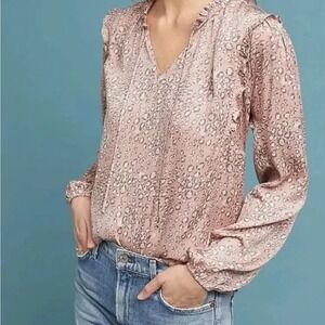 Dolan Left Coast Collection Blouse SMALL Mauve Leopard Print Ruffle V-Neck